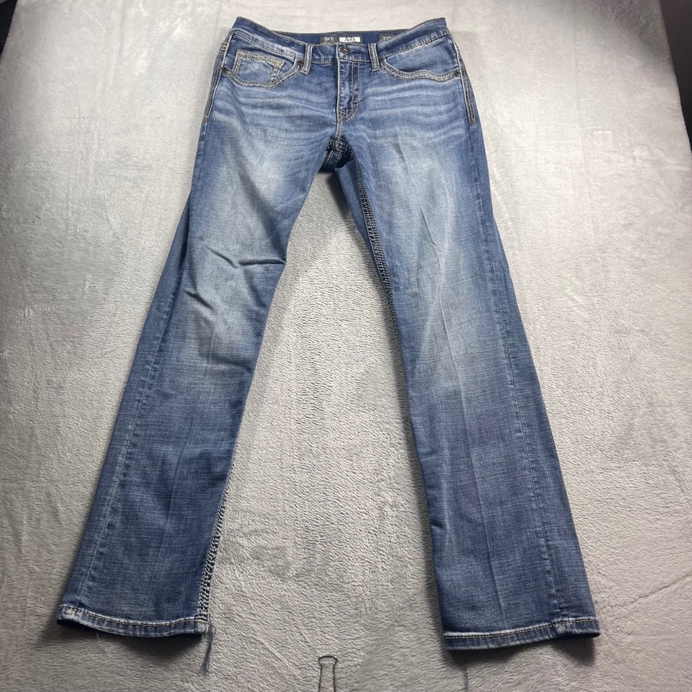 BKE Jake Straight Leg Jeans Men 32R Medium Wash Denim Blue Contrast Stitch 32x31